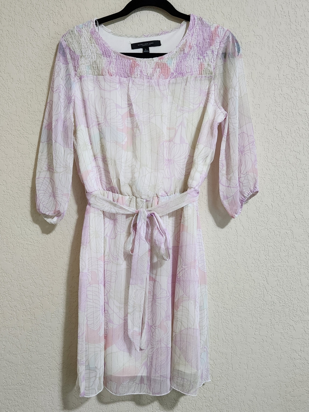 Lightweight Floral Tie-Waist Dress in Pastel Pink & Cream